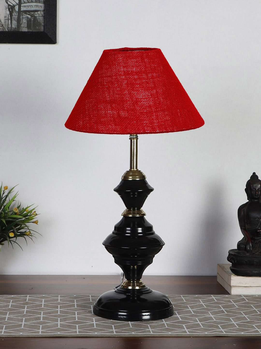 

Devansh Maroon & Black Solid Table Lamp With Shade