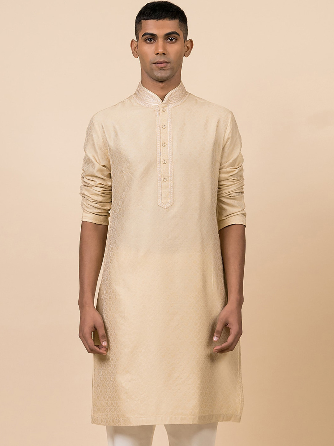 

Tasva Men Beige & Off White Ethnic Motifs Thread Work Kurta with Churidar