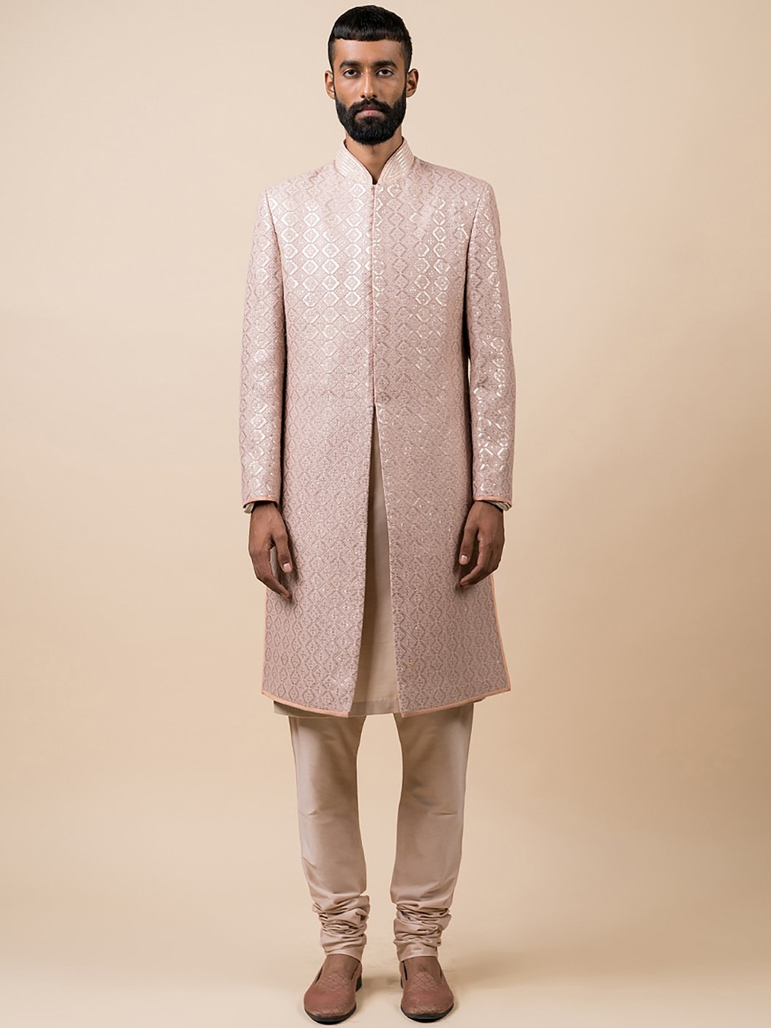 

Tasva Men Pink Embroidered Sherwani