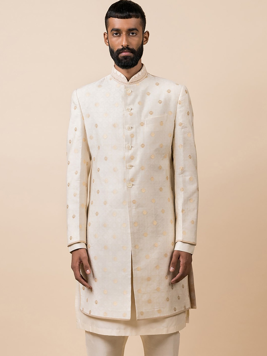 

Tasva Men Off White & Gold-Coloured Embroidered Sherwani