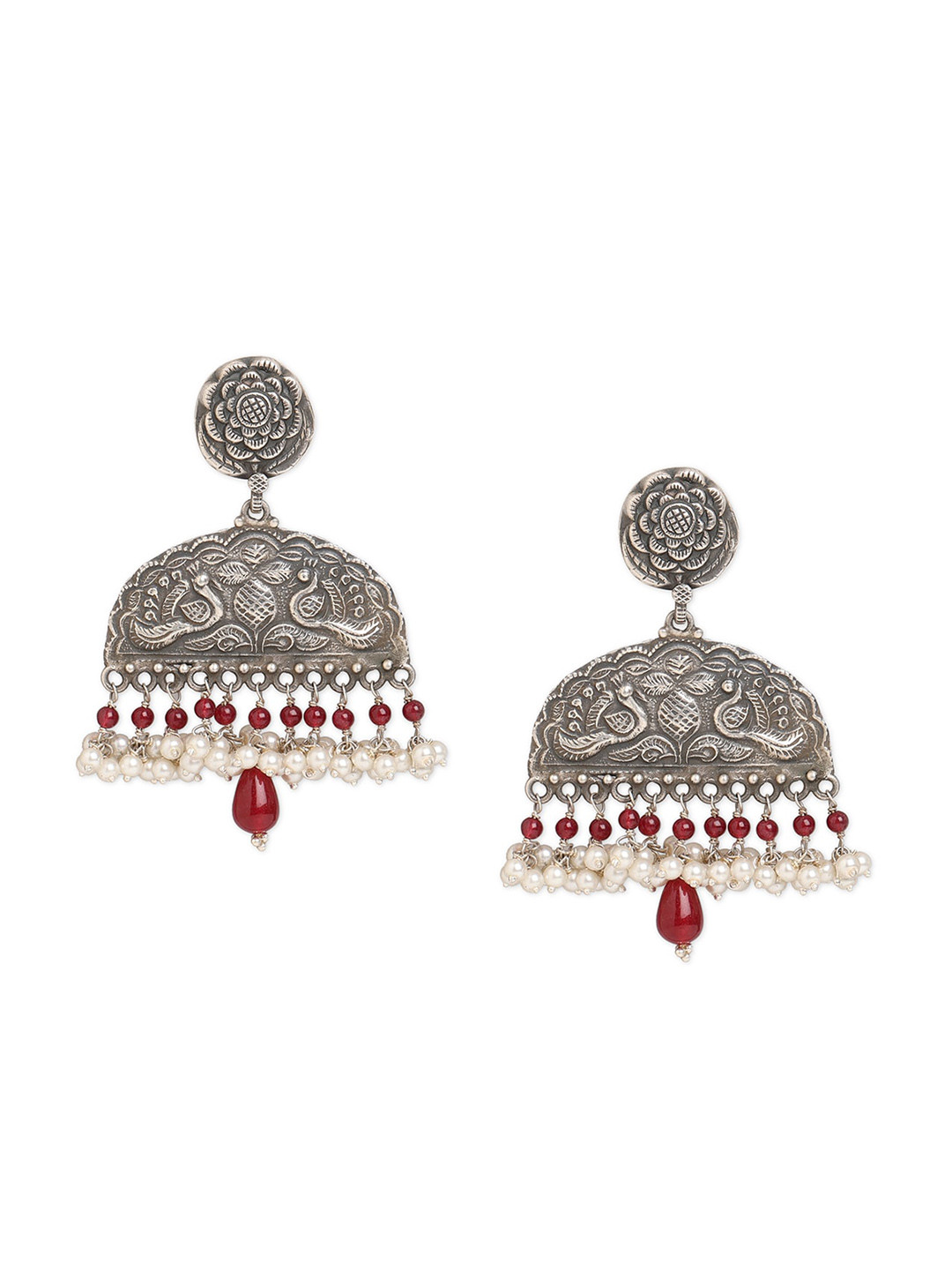 

ahilya Women Silver-Toned Contemporary Jhumkas Earrings