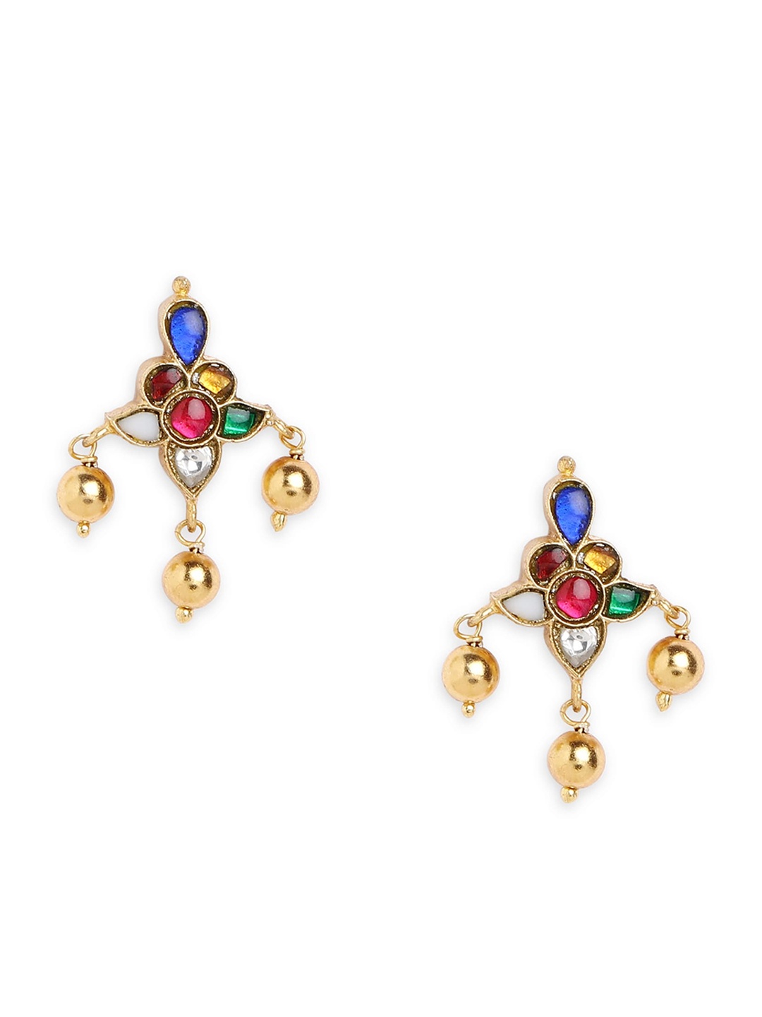 

ahilya Gold-Toned & Blue Contemporary Drop Earrings