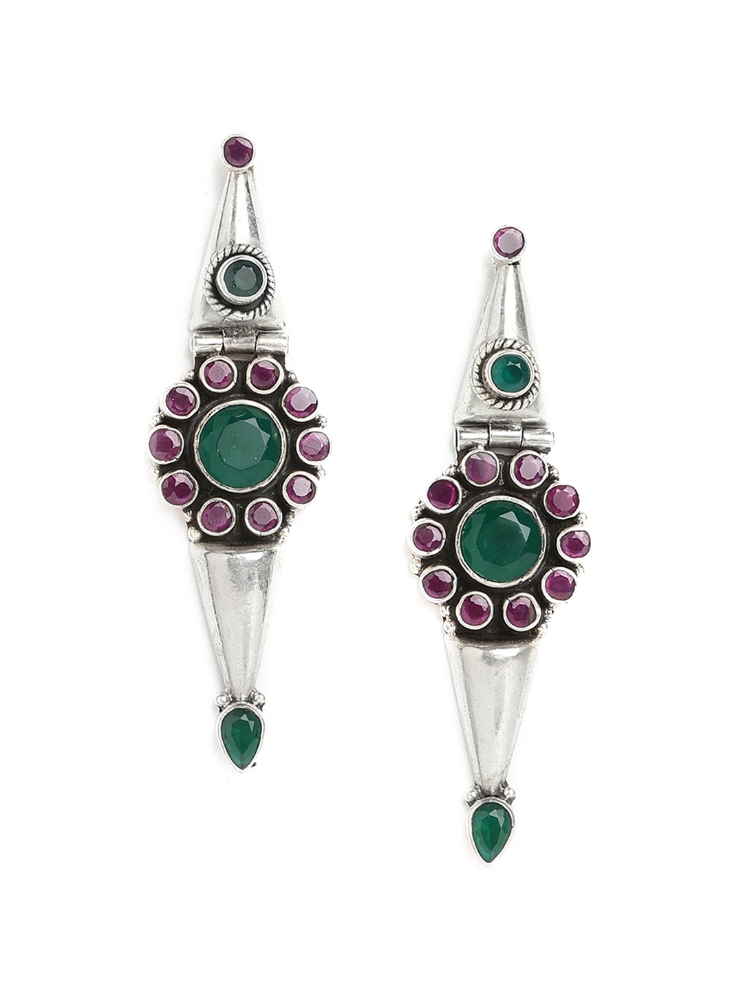 

ahilya Green & Purple Contemporary Drop Earrings