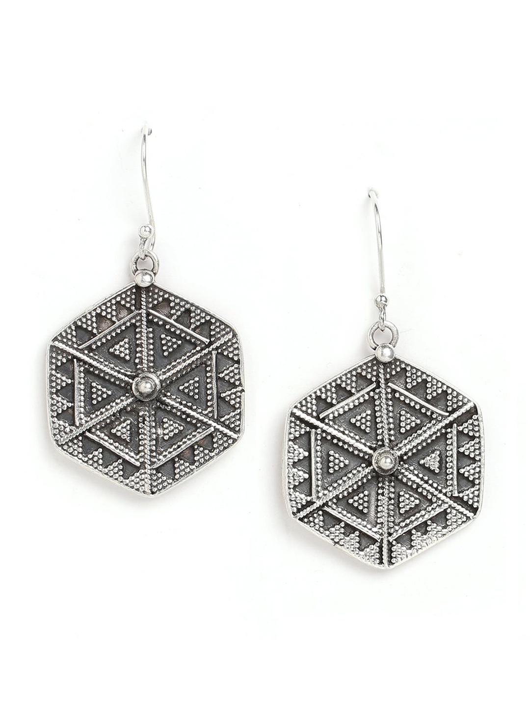 

ahilya Silver-Toned Contemporary Drop Earrings