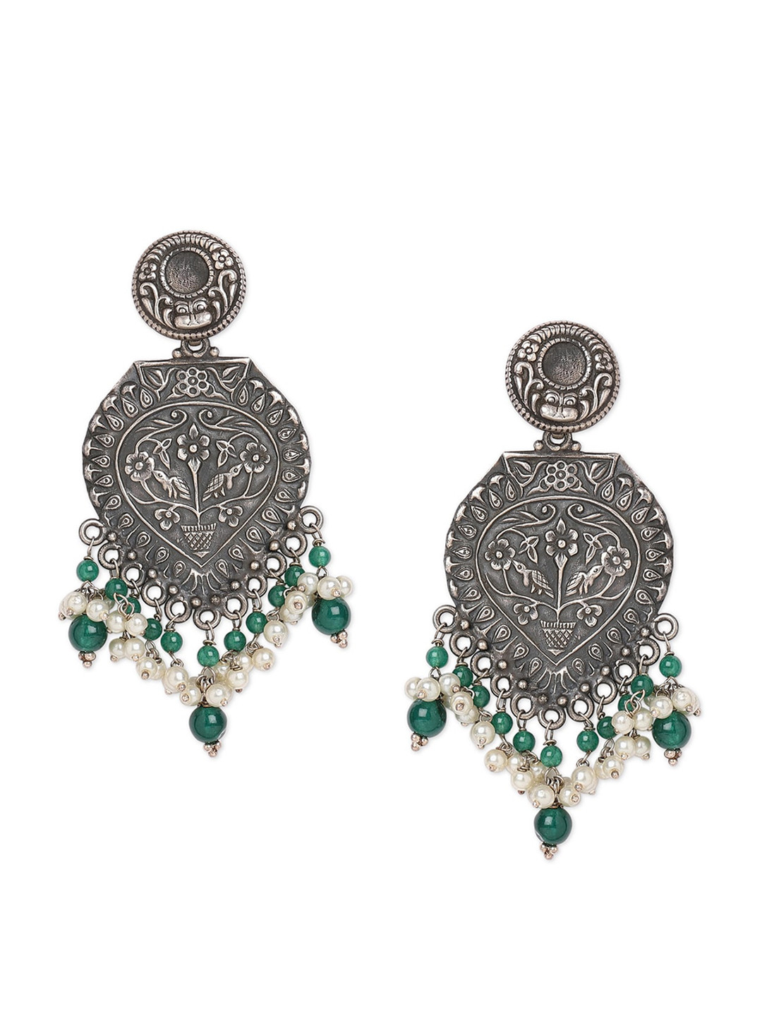 

ahilya Women Green & White 92.5 Sterling Silver Artificial Beads Drop Earrings