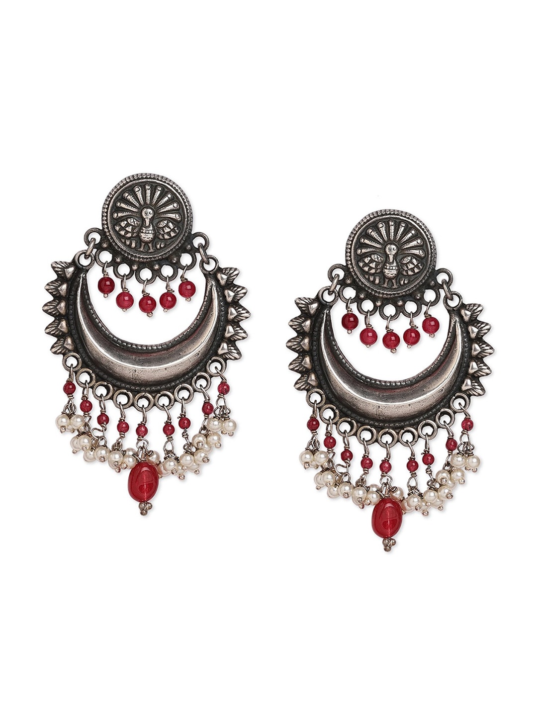 

ahilya Silver-Toned 92.5 Sterling Silver Contemporary Chandbalis Earrings