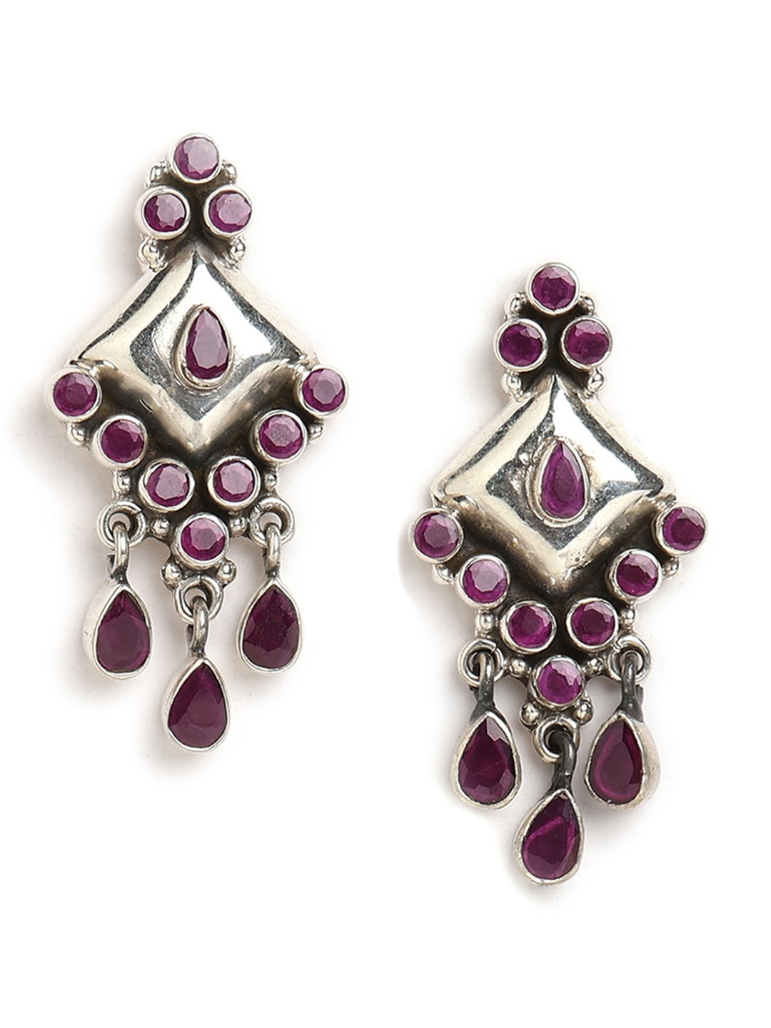 

ahilya Silver-Toned & Purple Contemporary Drop Earrings