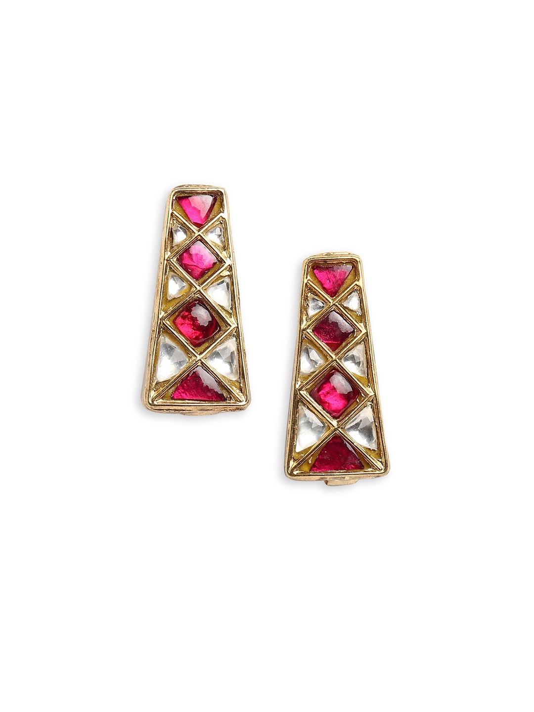 

ahilya Gold-Toned & Red Contemporary Drop Earrings