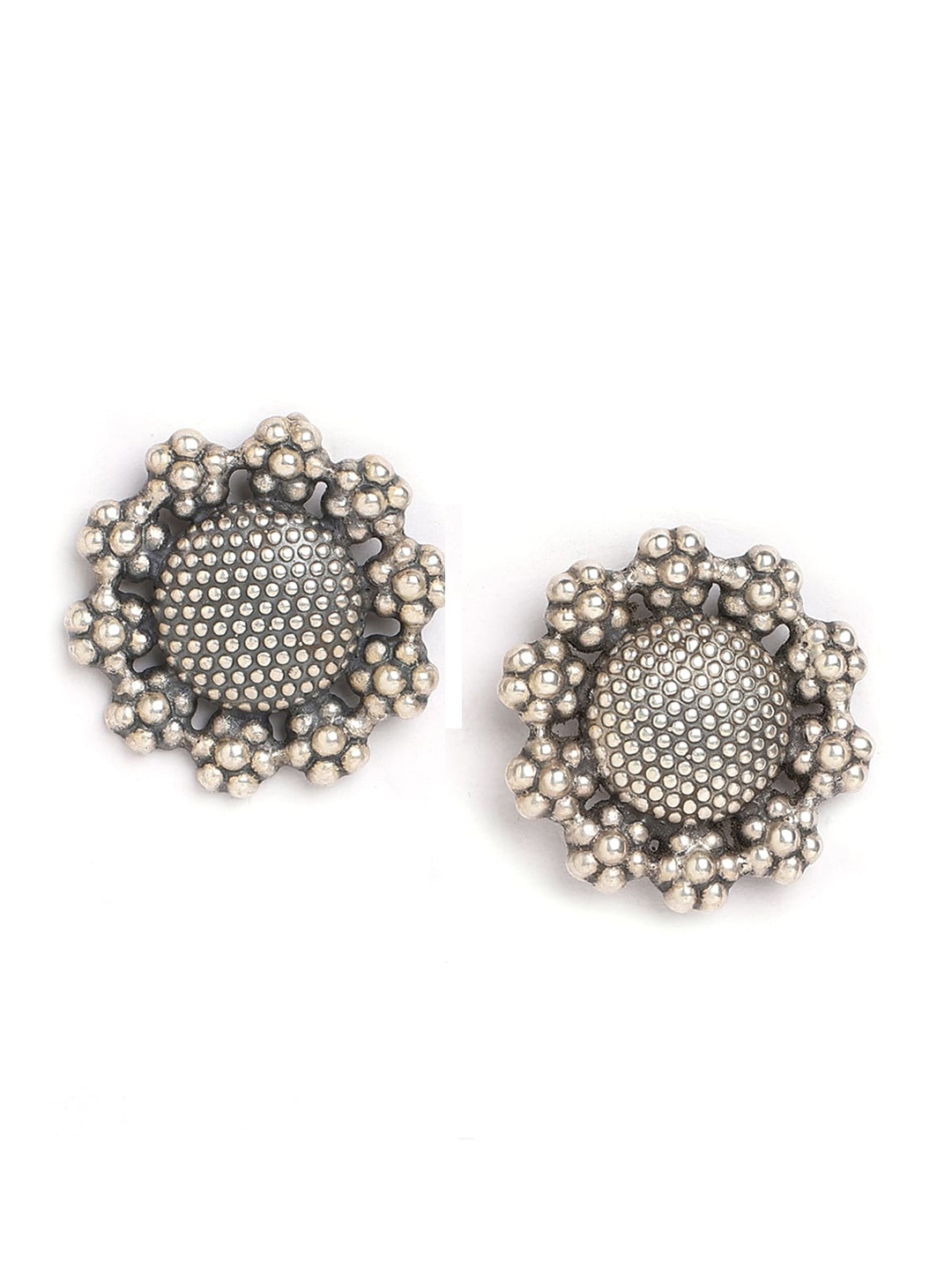 

ahilya Silver-Toned Oxidised Contemporary Studs Earrings