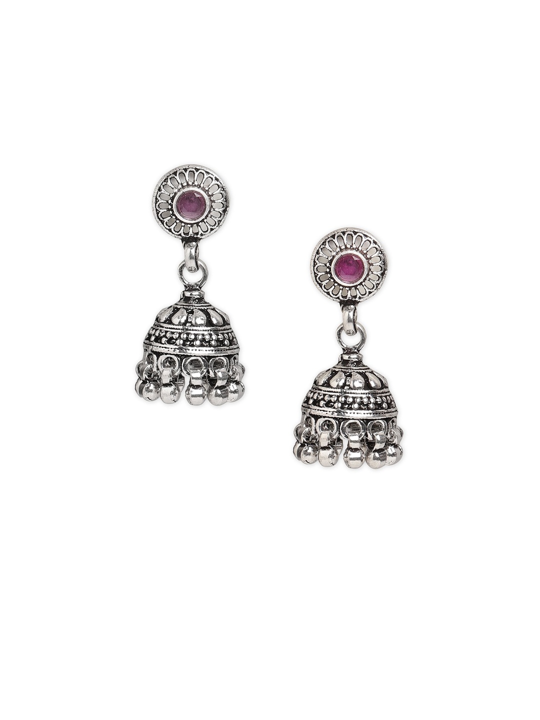 

ahilya Silver-Toned Contemporary Jhumkas Earrings