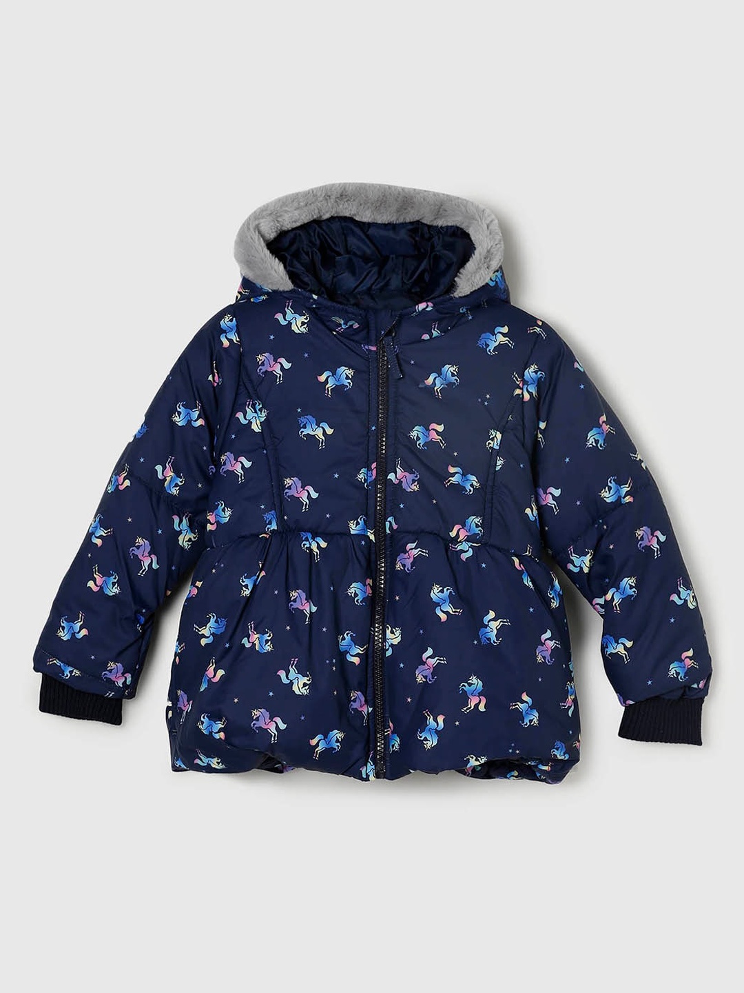 

max Girls Navy Blue & White Windcheater Padded Jacket