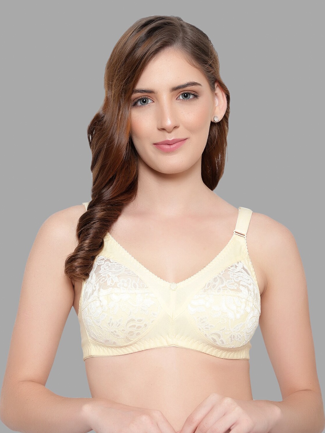 

KYODO Yellow Floral Full Coverage Non Padded Bra