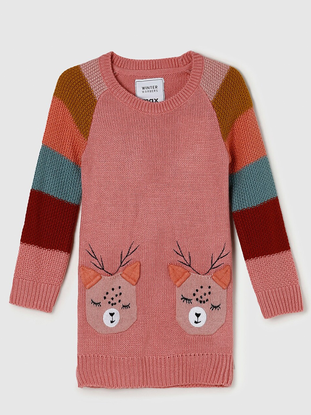 

max Girls Pink & Blue Acrylic Longline Pullover
