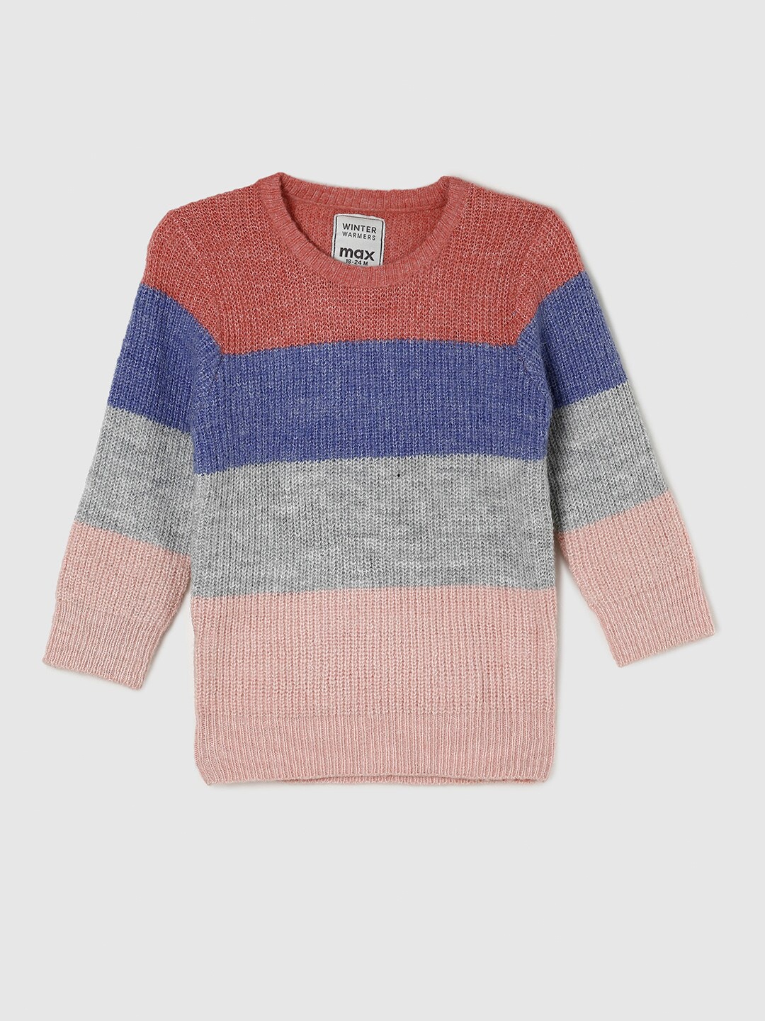 

max Girls Pink & Blue Colourblocked Acrylic Pullover