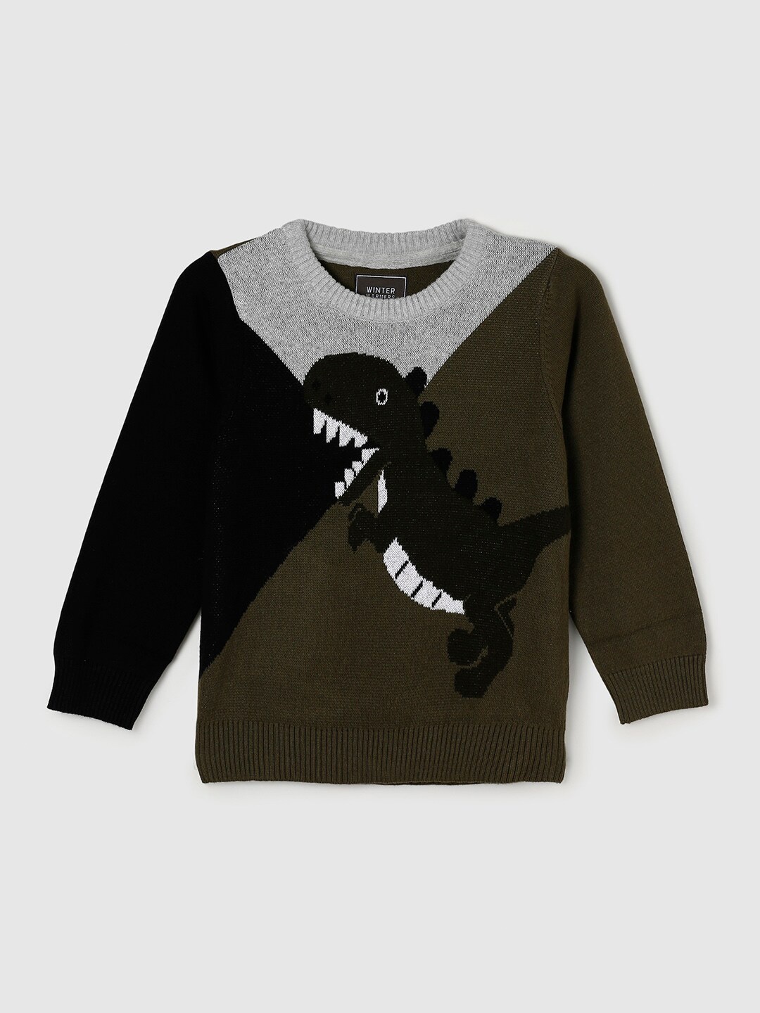 

max Boys Green & Black Pure Cotton Pullover Sweater