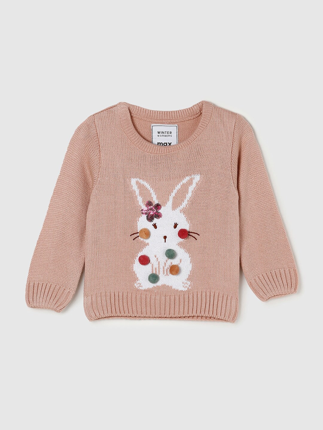 

max Girls Peach & White Self Design Acrylic Pullover