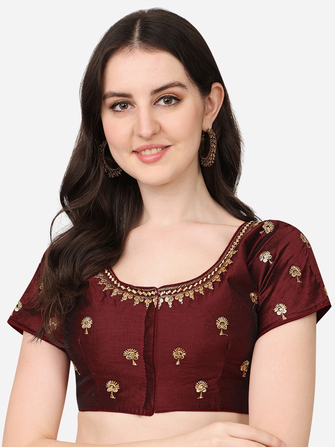 

Sumaira Tex Maroon & Gold-Coloured Embroidered Saree Blouse
