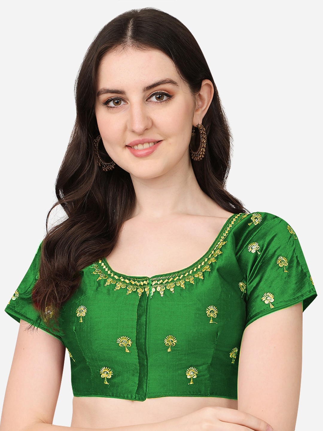 

Sumaira Tex Women Green & Gold Embroidered Readymade Saree Blouse
