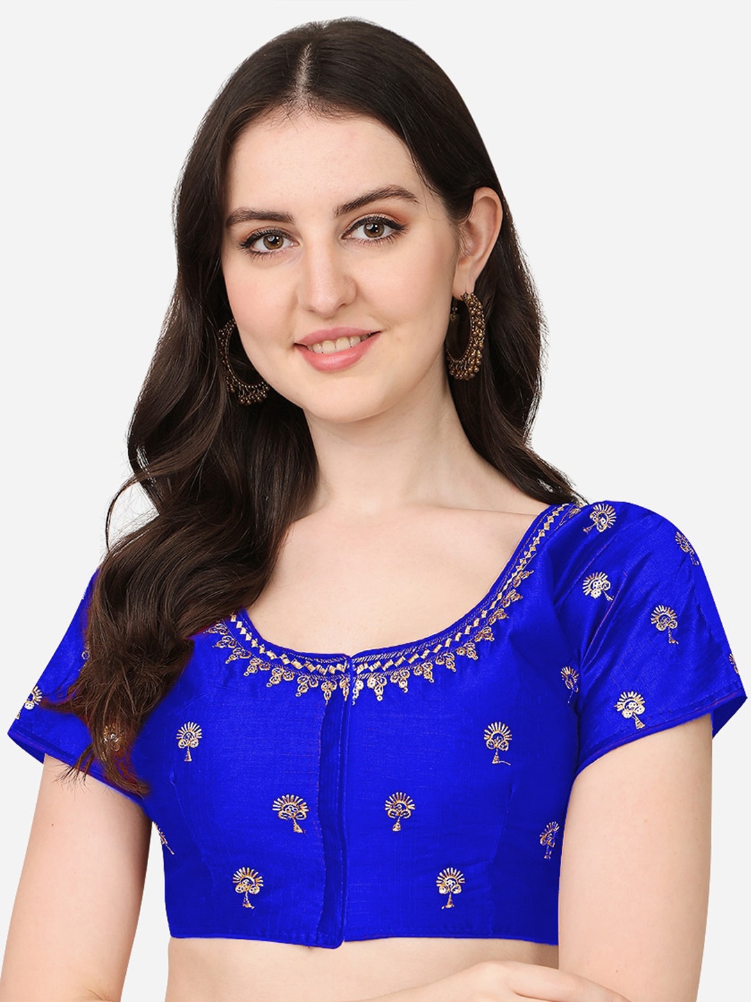 

Sumaira Tex Blue & Gold-Coloured Embroidered Saree Blouse