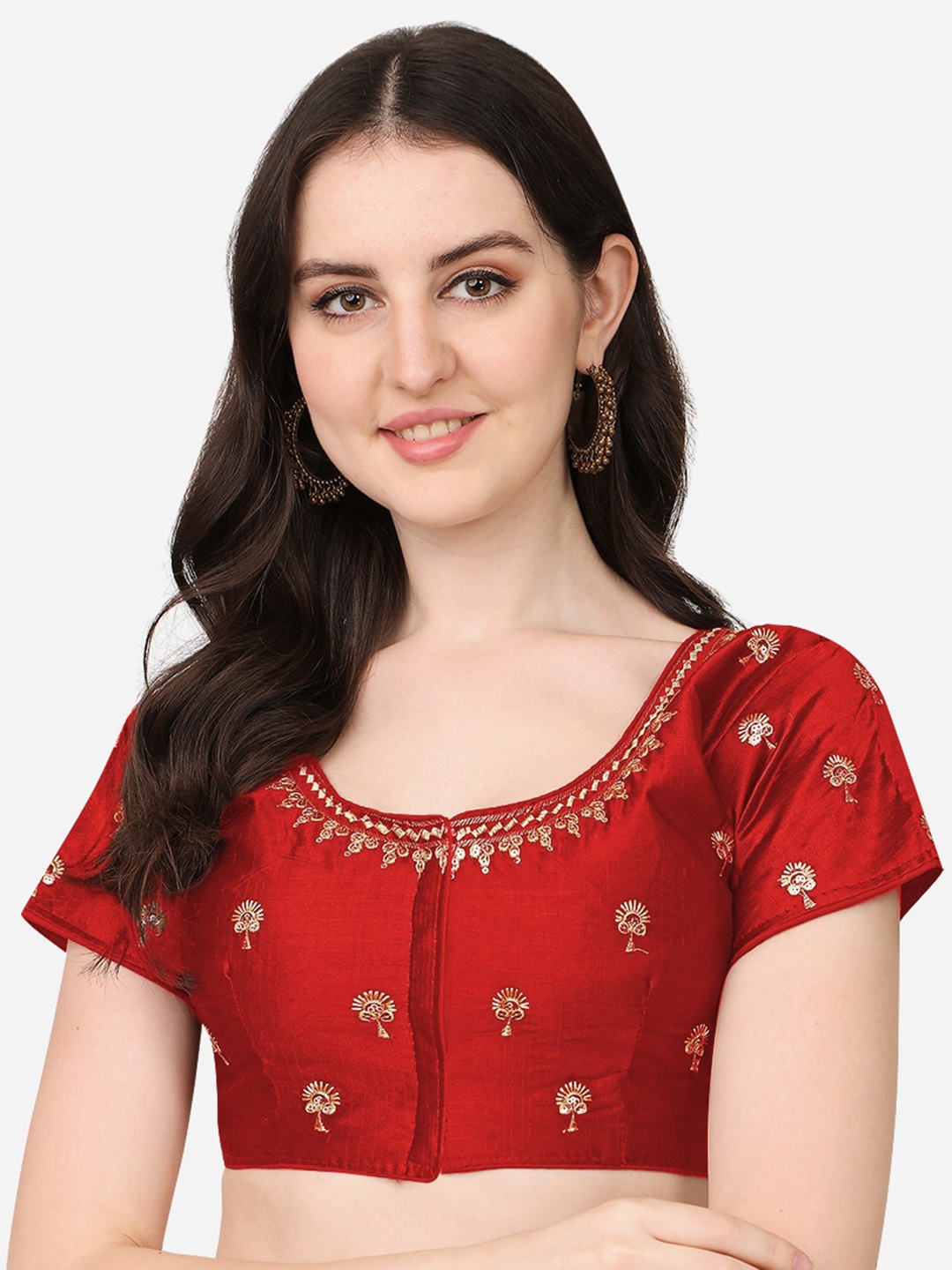

Sumaira Tex Red & Gold-Coloured Embroidered Saree Blouse