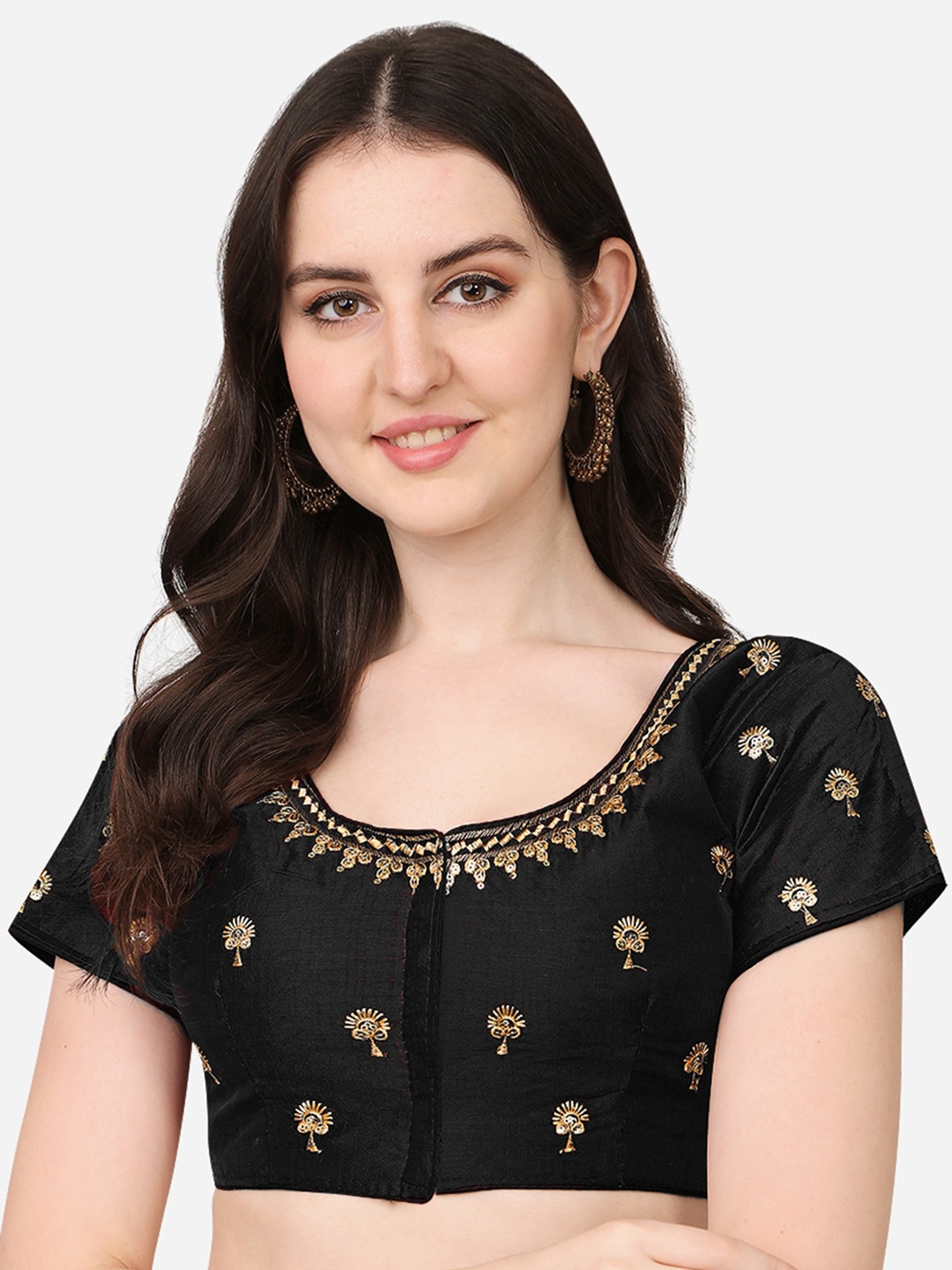 

Sumaira Tex Black & Gold-Coloured Embroidered Saree Blouse