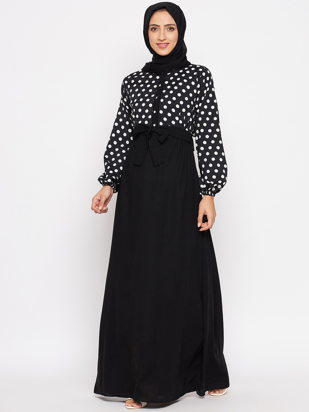 

NABIA Women Black & White Printed Abaya Burqa