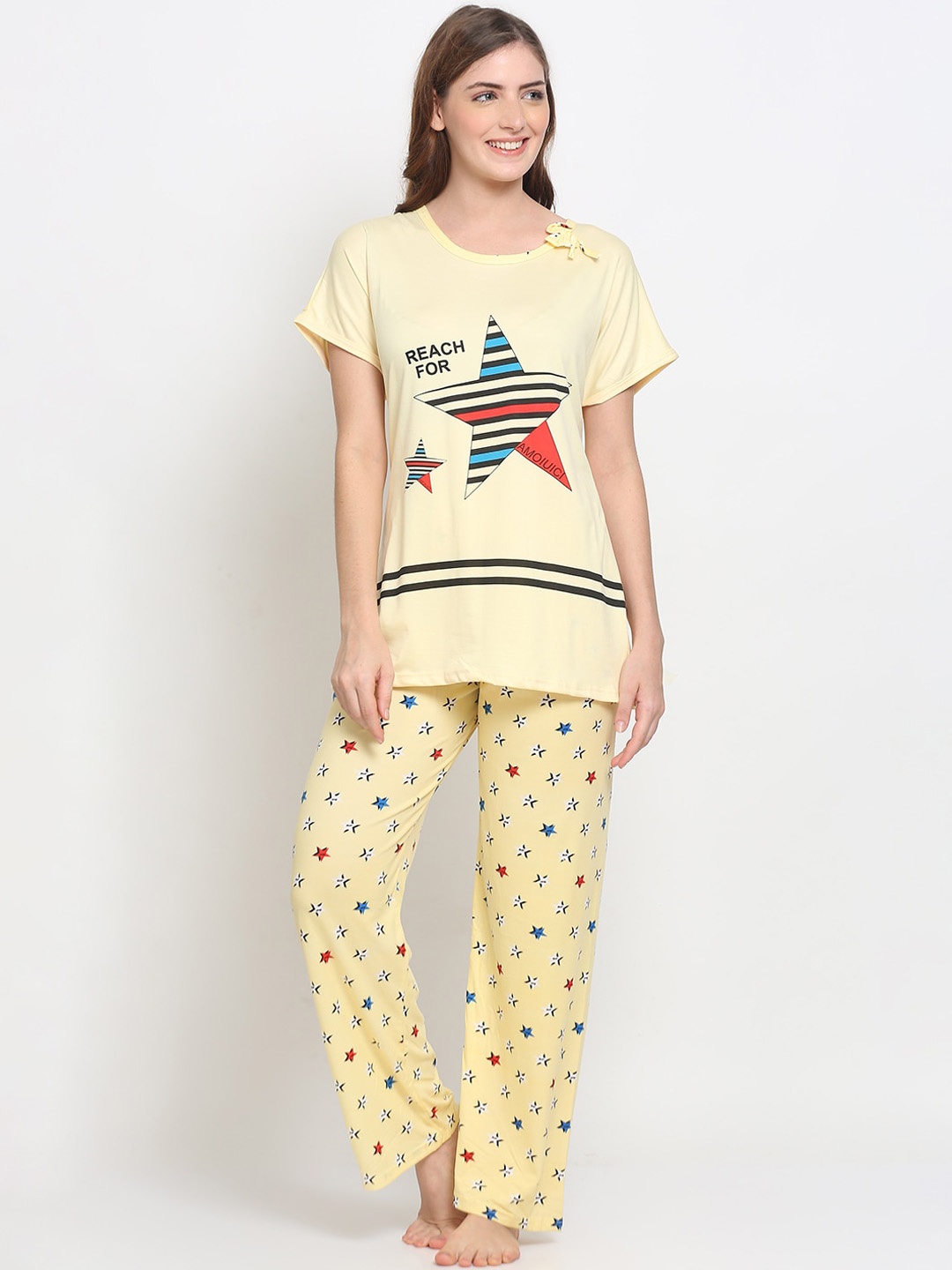 

GRACIT Women Yellow & Black Printed Nightsuit