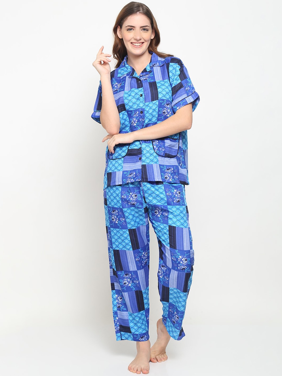 

GRACIT Women Blue & White Printed Pure Cotton Night suit NS2P08-05-S