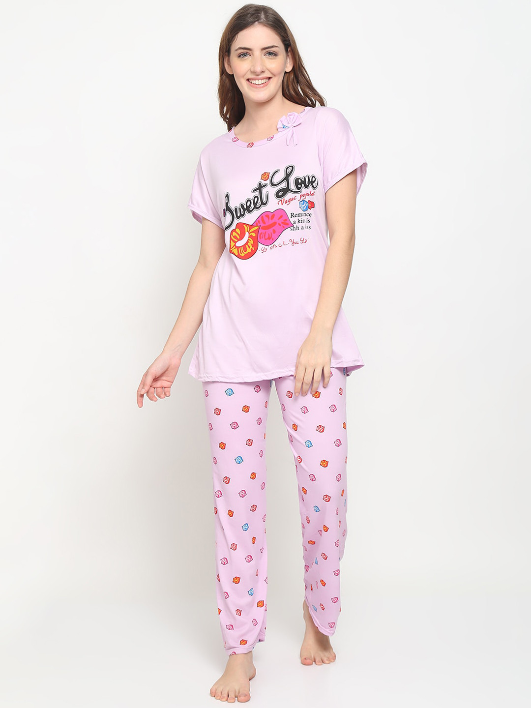

GRACIT Women Pink Printed Night suit