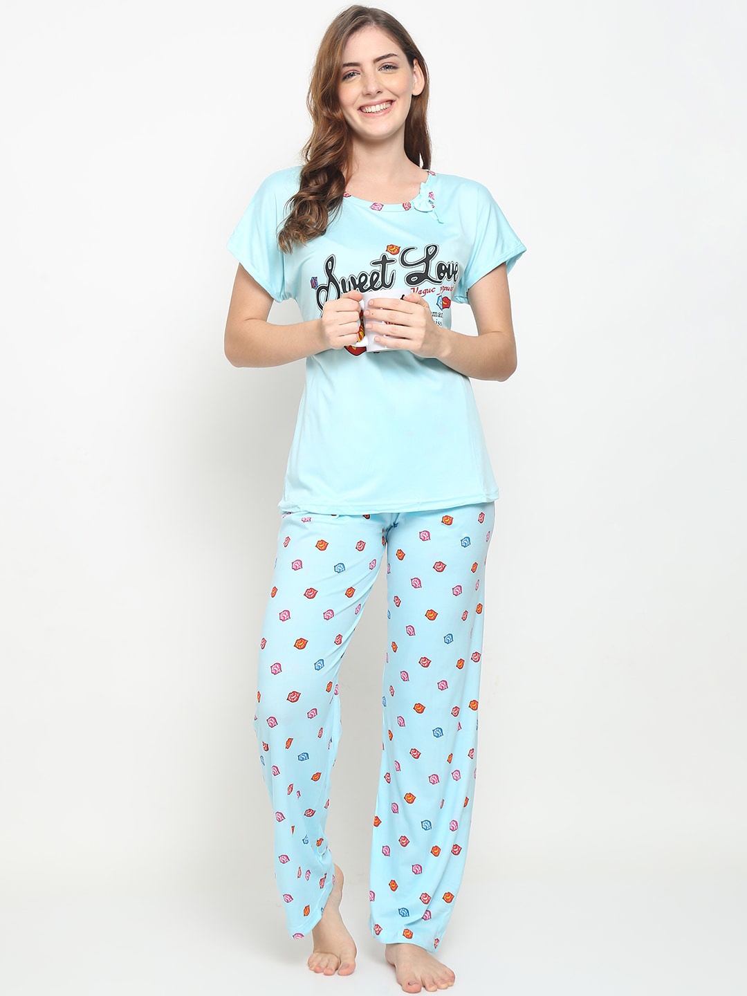 

GRACIT Women Blue & Pink Printed Night suit