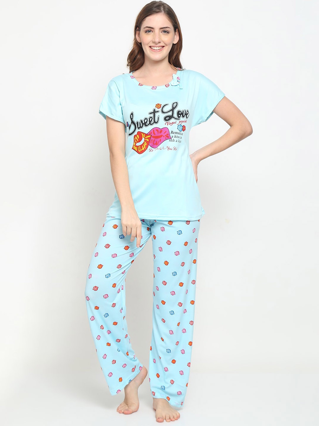 

GRACIT Women Blue & Black Printed Night suit