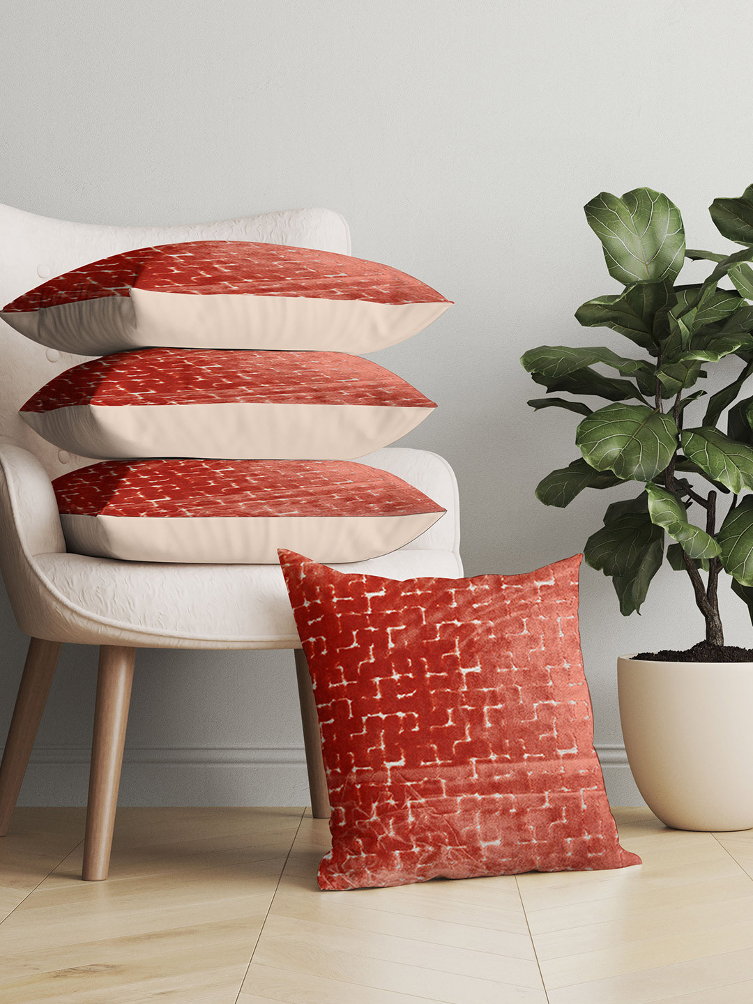 

Just Home Rust & Beige Set of 4 Abstract Velvet Square Cushion Covers