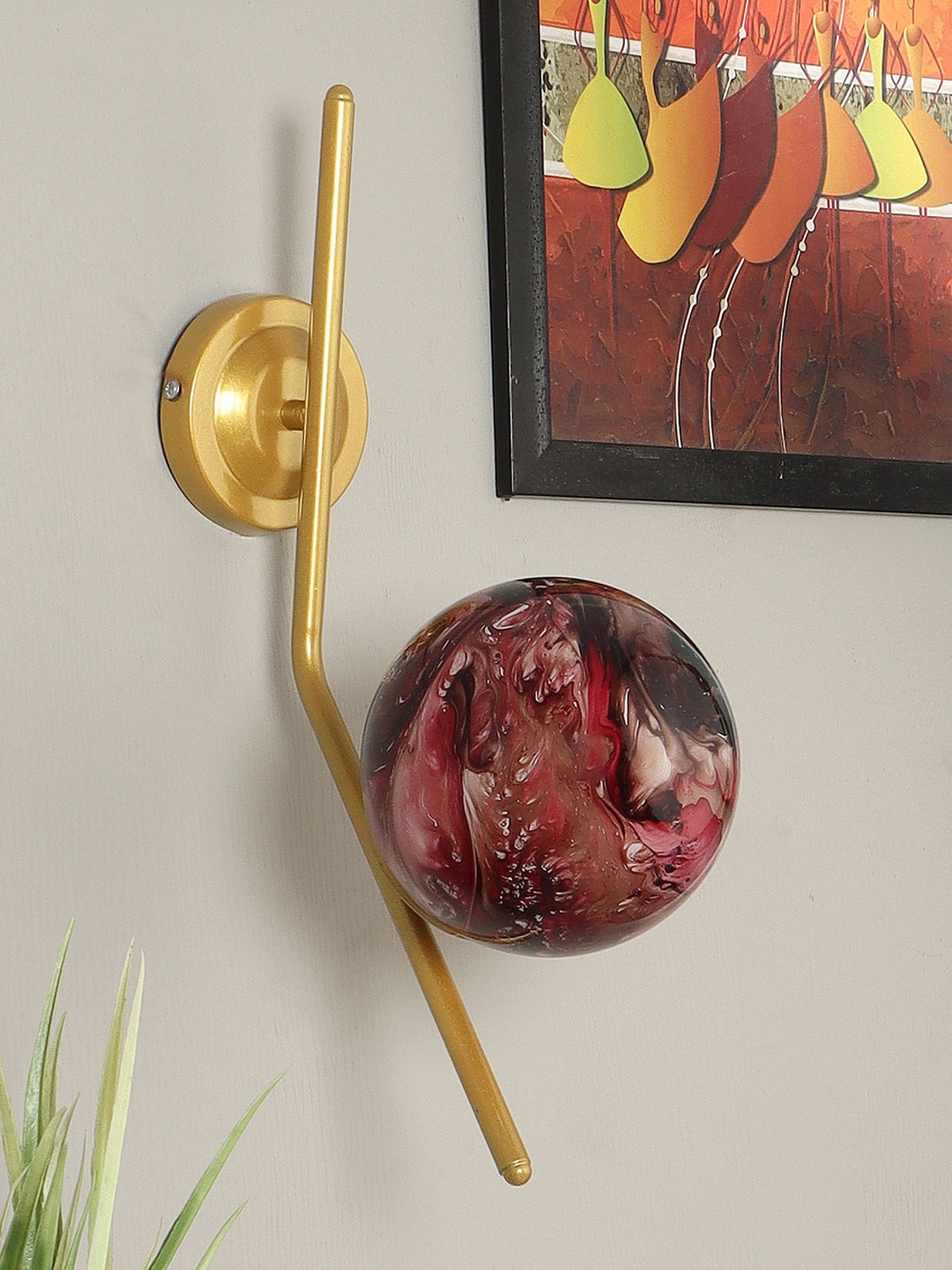 

MFD HOME FURNISHING Gold & Maroon Printed Spherical Shaped Wall Lamps