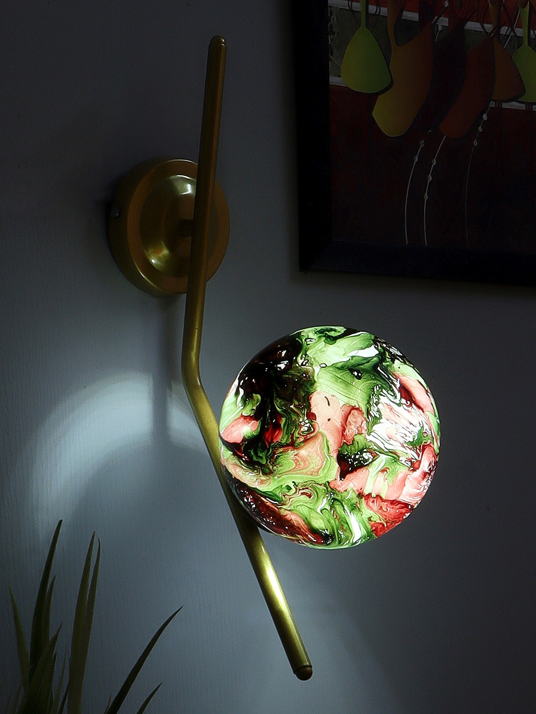 

MFD HOME FURNISHING Gold-Colored & Green Printed Wall Lamps