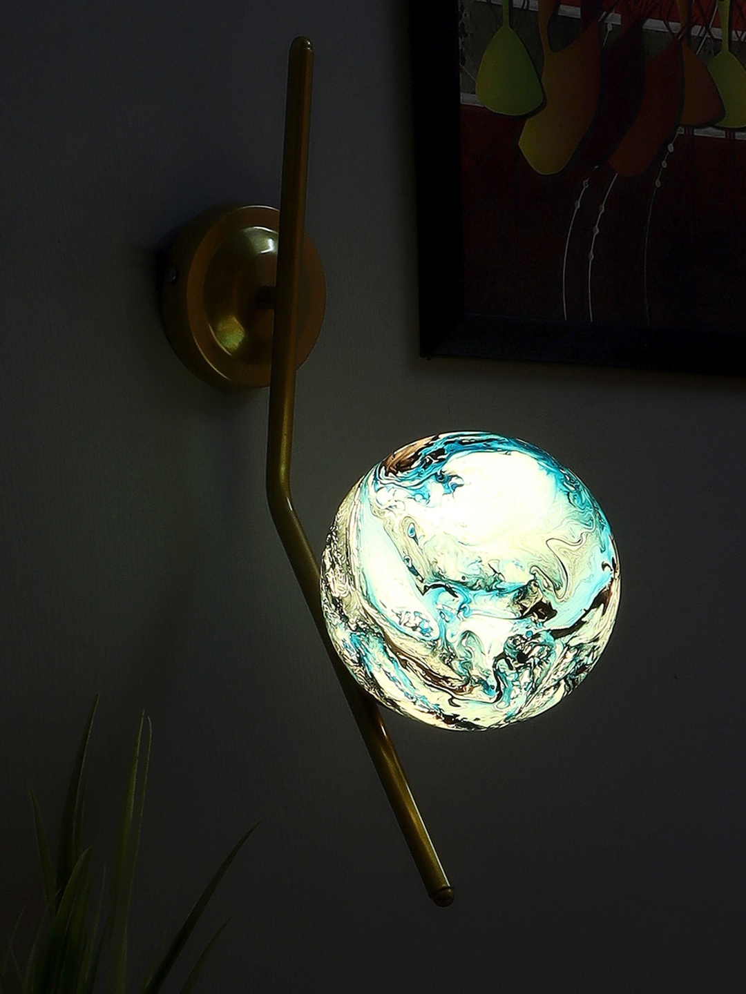 

MFD HOME FURNISHING Gold-Colored & Blue Printed Wall Lamps