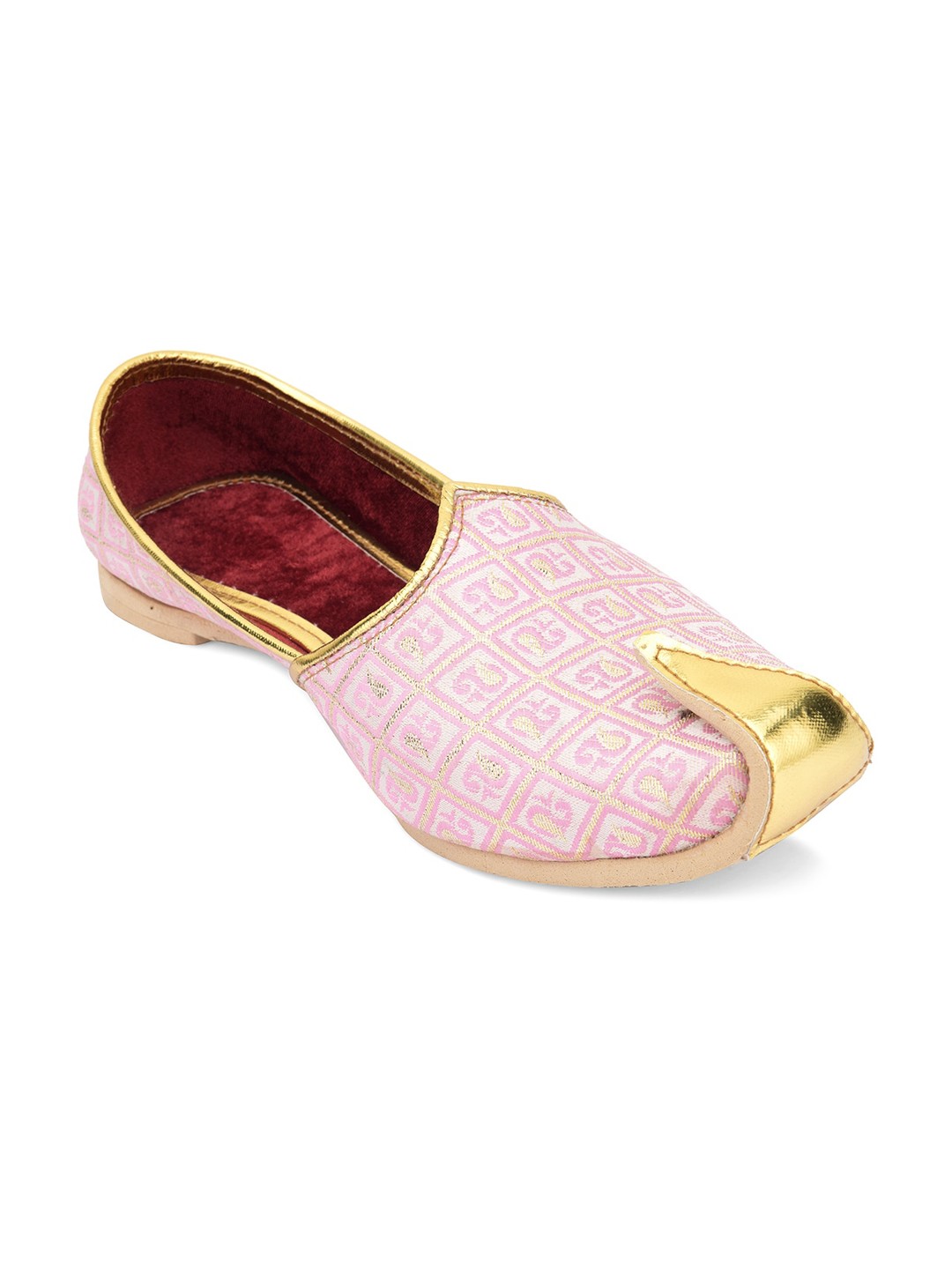 

DESI COLOUR Men Pink & White Woven Design Mojaris