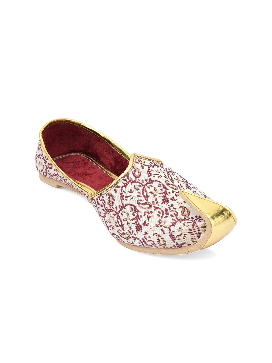 

DESI COLOUR Men Off White & Maroon Woven Design Mojaris