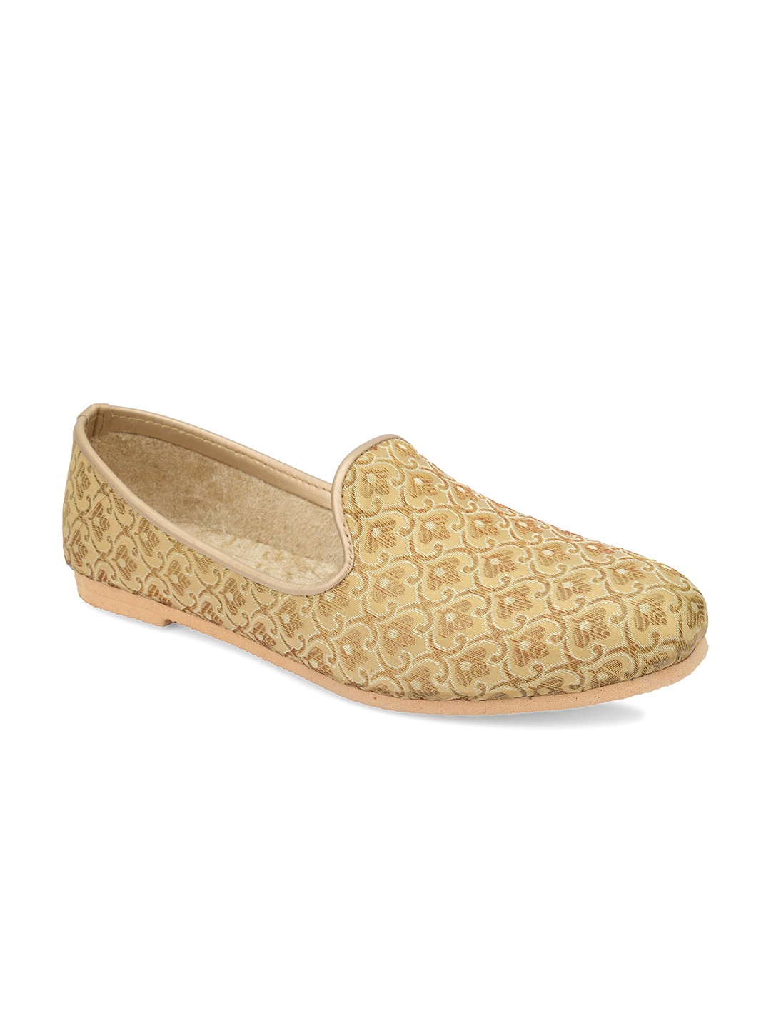 

DESI COLOUR Men Gold-Toned Woven Design Loafers