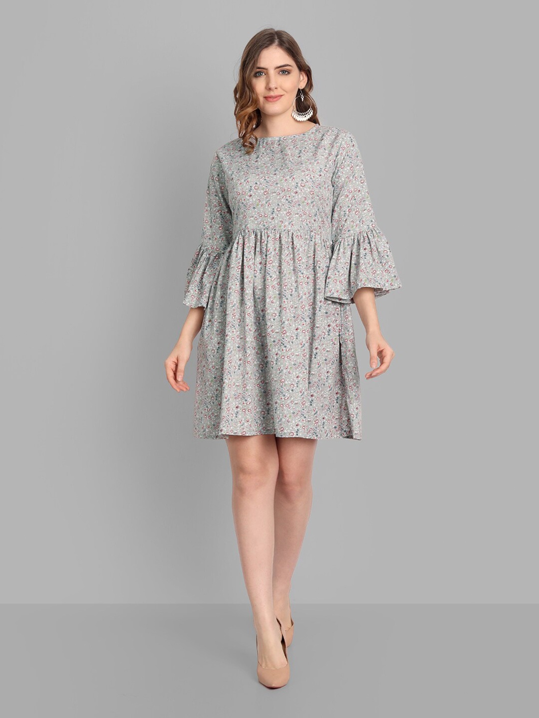 

SINGNI Women Grey Floral Crepe A-Line Dress