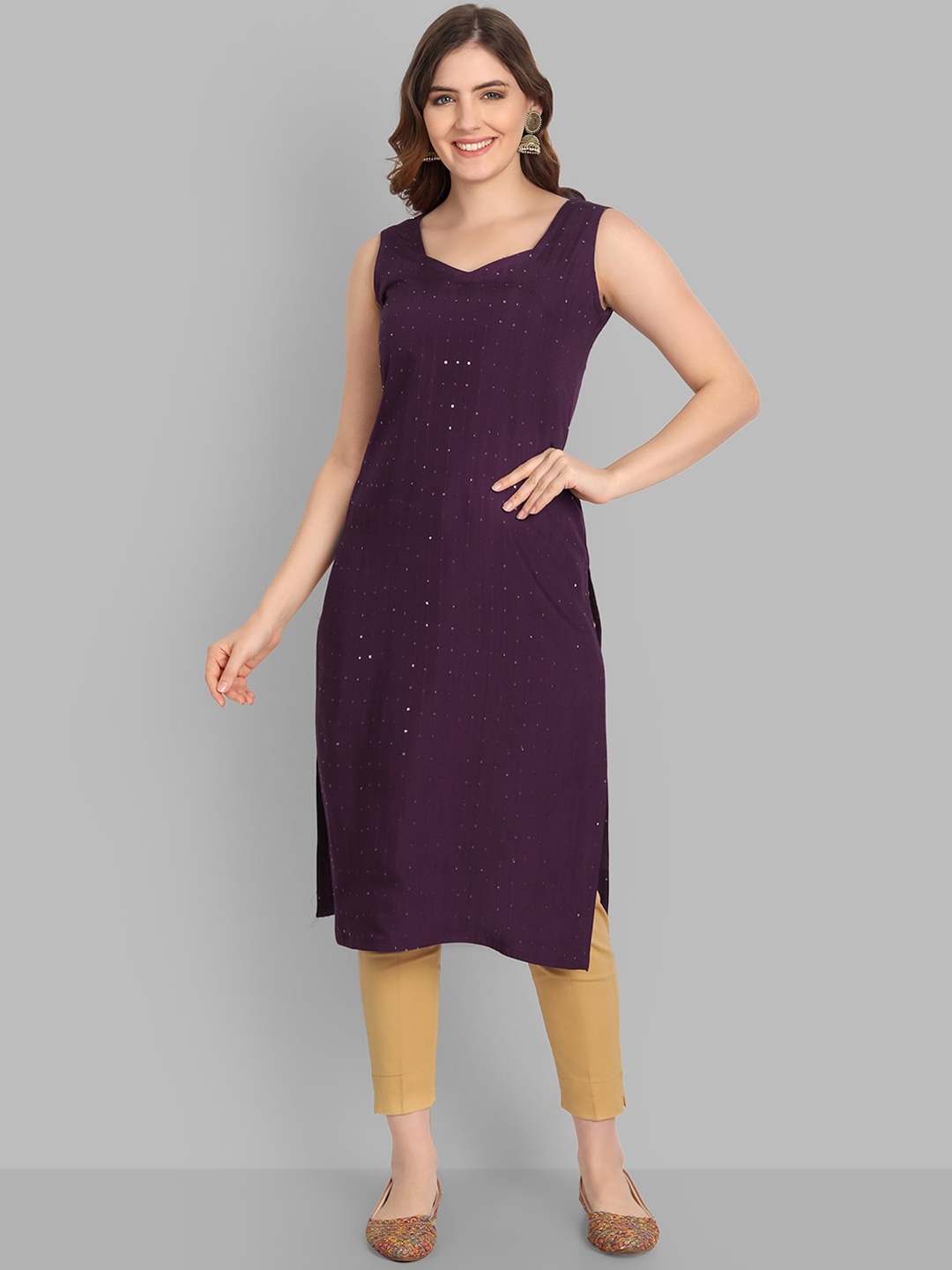 

SINGNI Women Purple Embellished Chanderi Kurta