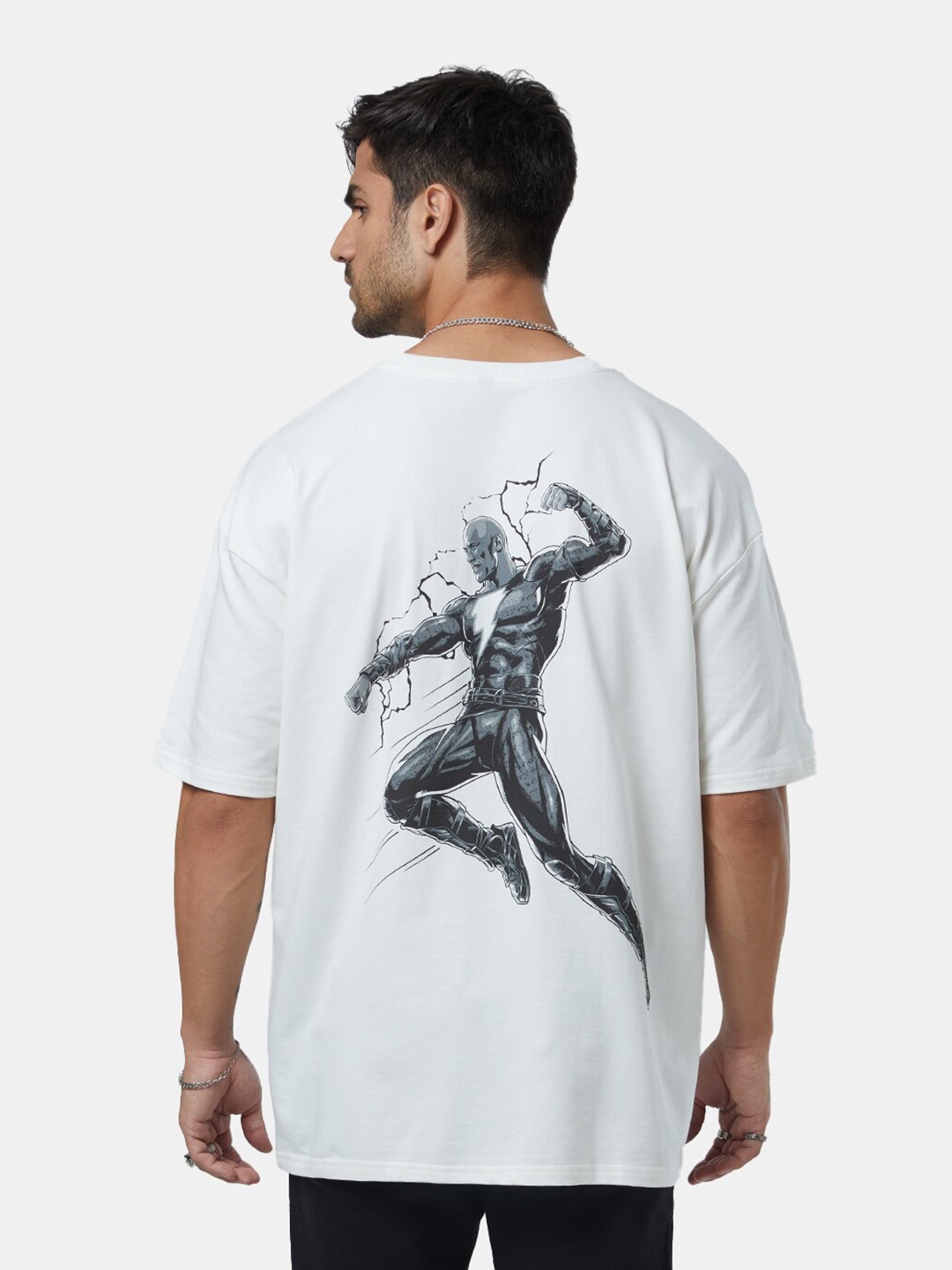 

The Souled Store Men White Typography Printed Drop-Shoulder Sleeves Oversized T-Shirt