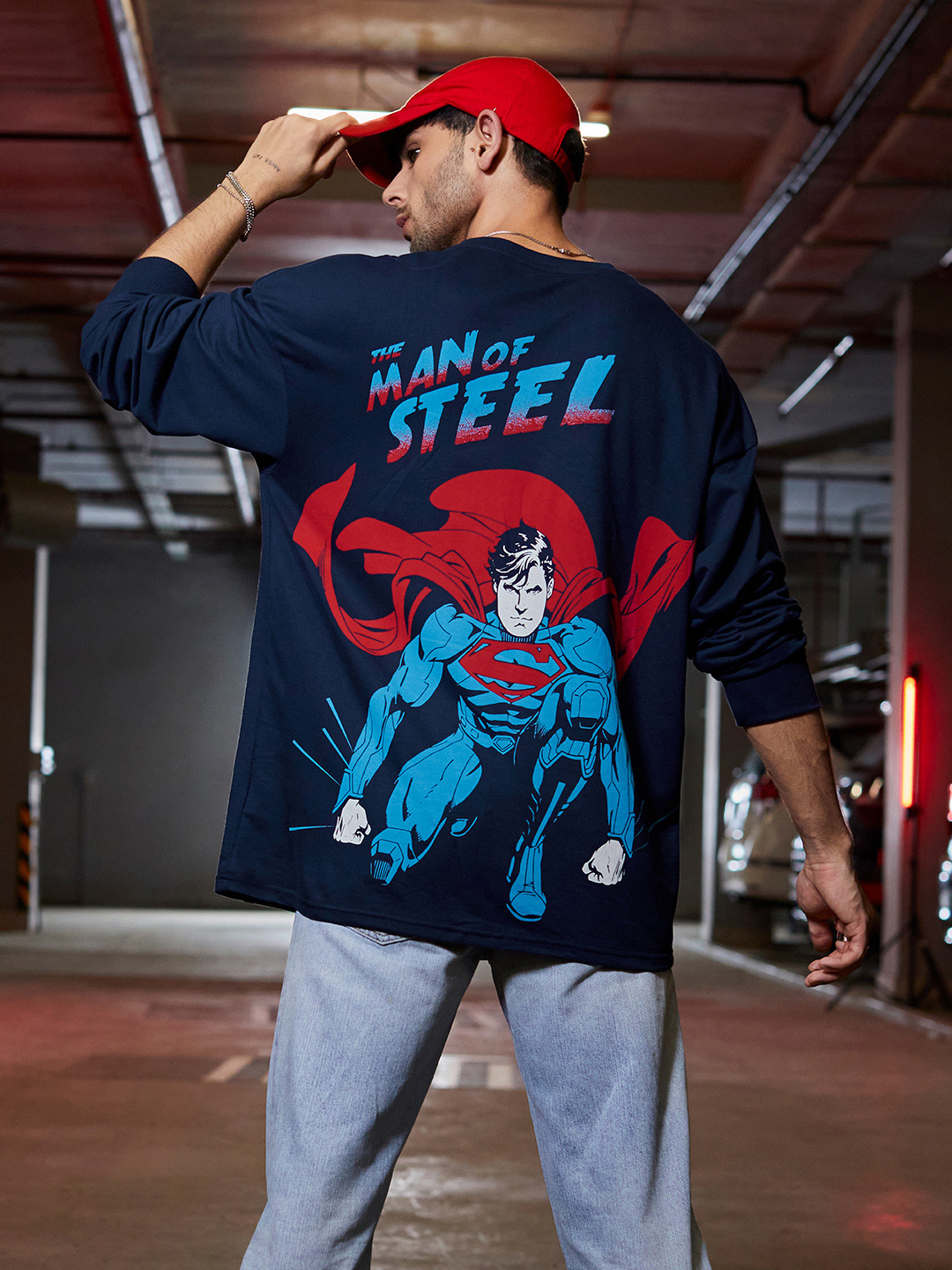 

The Souled Store Men Navy Blue Applique Oversized T-Shirt