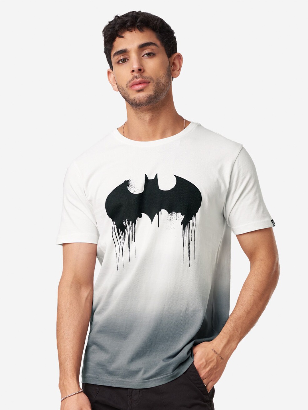 

The Souled Store Men White Batman Printed Cotton T-shirt