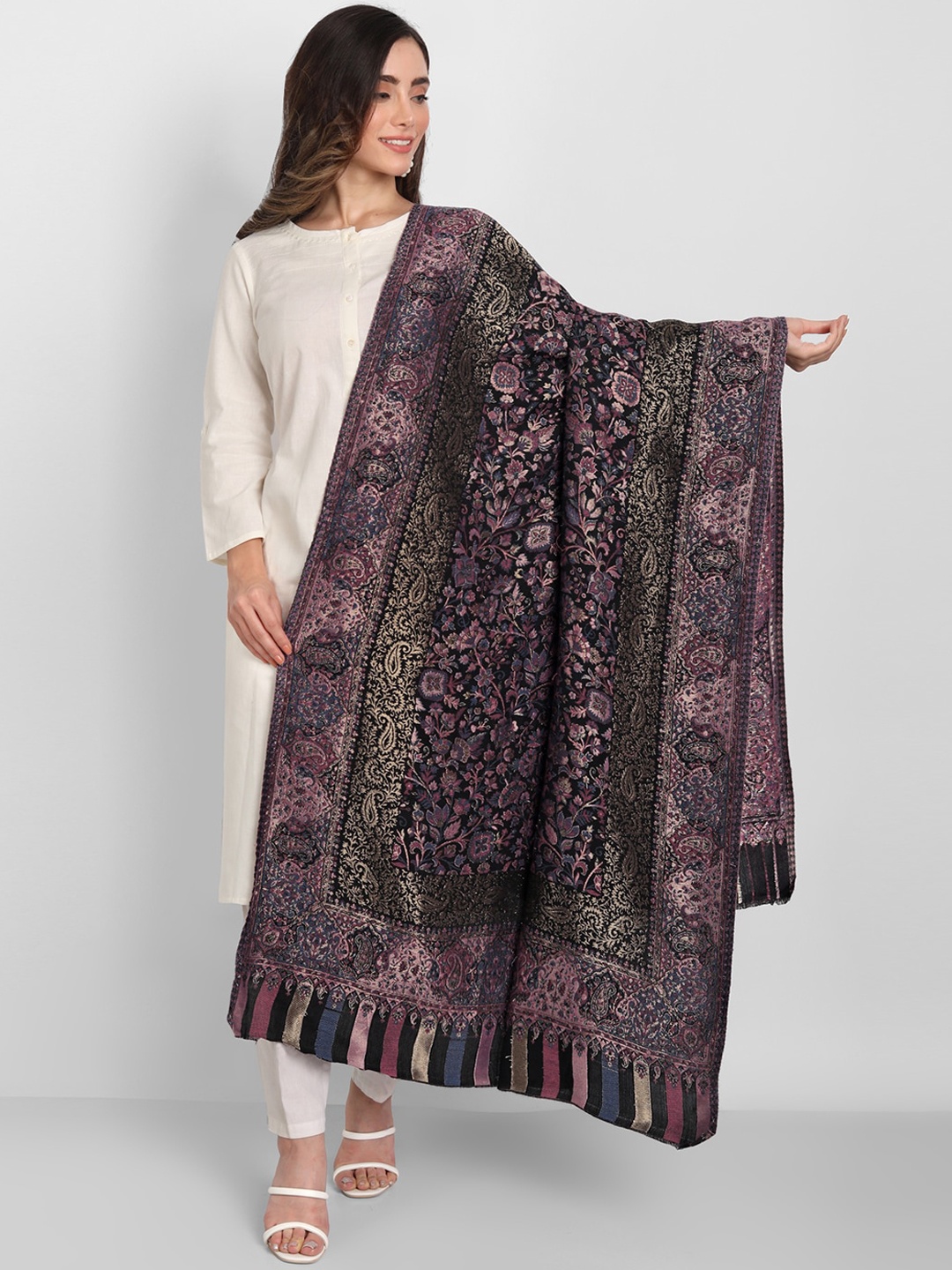 

Zamour Women Black Woven Design Shawl