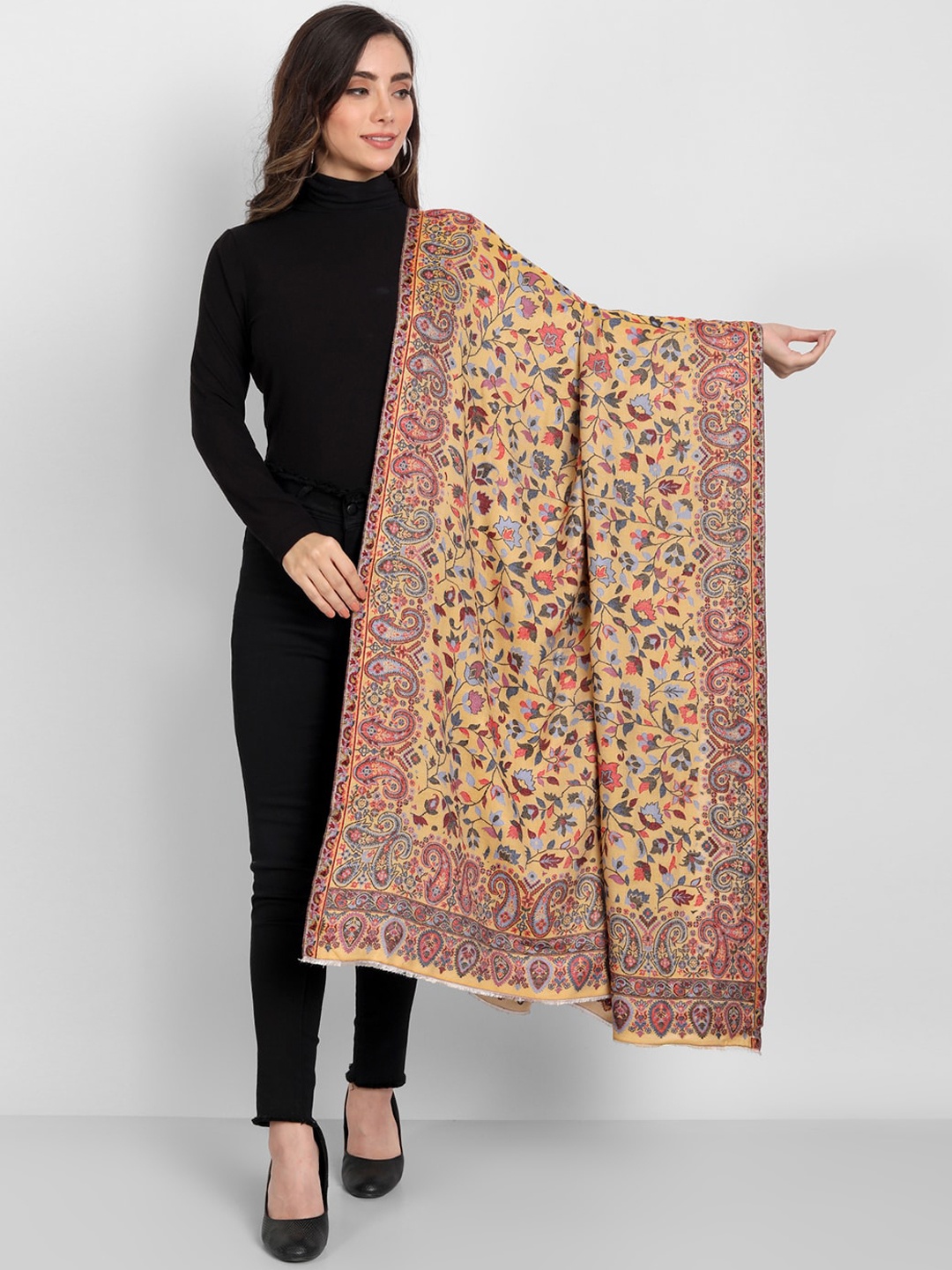 

Zamour Women Paisley Design Woven Shawl, Mustard