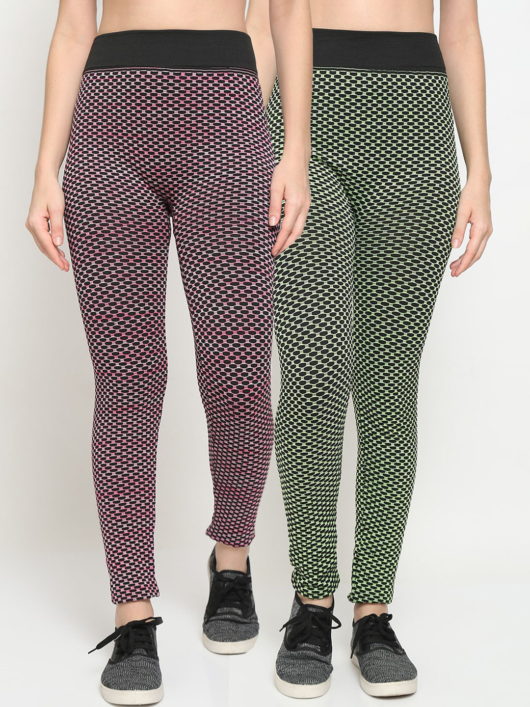 

GRACIT Women Pack of 2 Printed Ankle Length Leggings, Pink