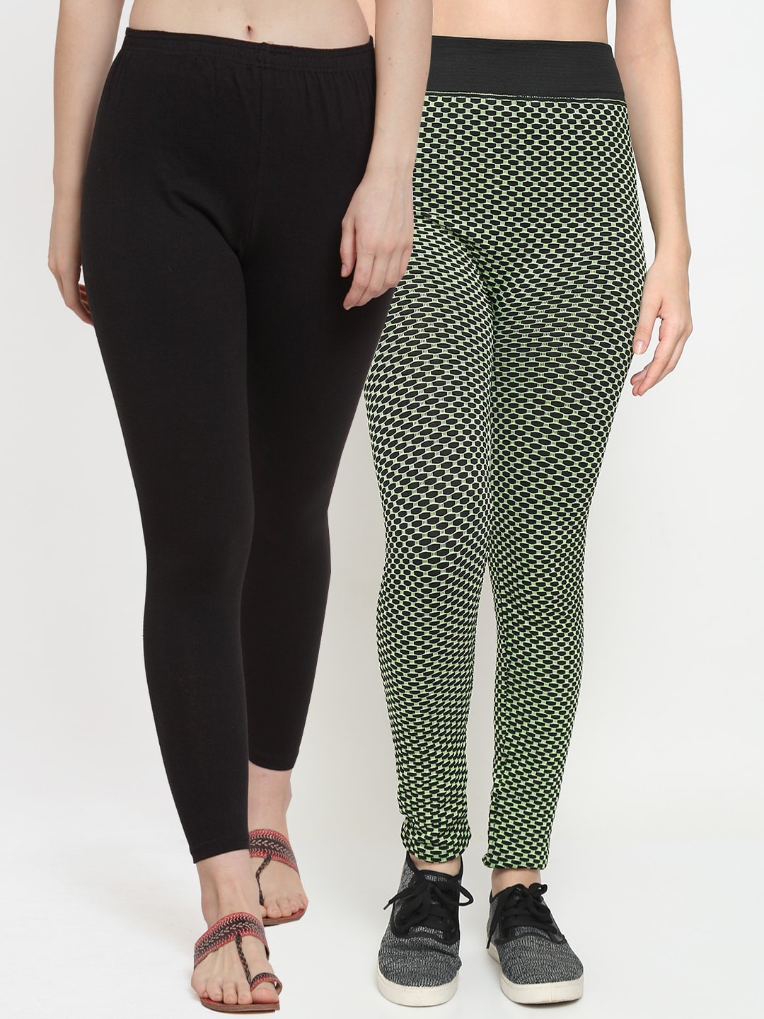 

GRACIT Women Pack Of 2 Printed Ankle-Length Leggings, Black