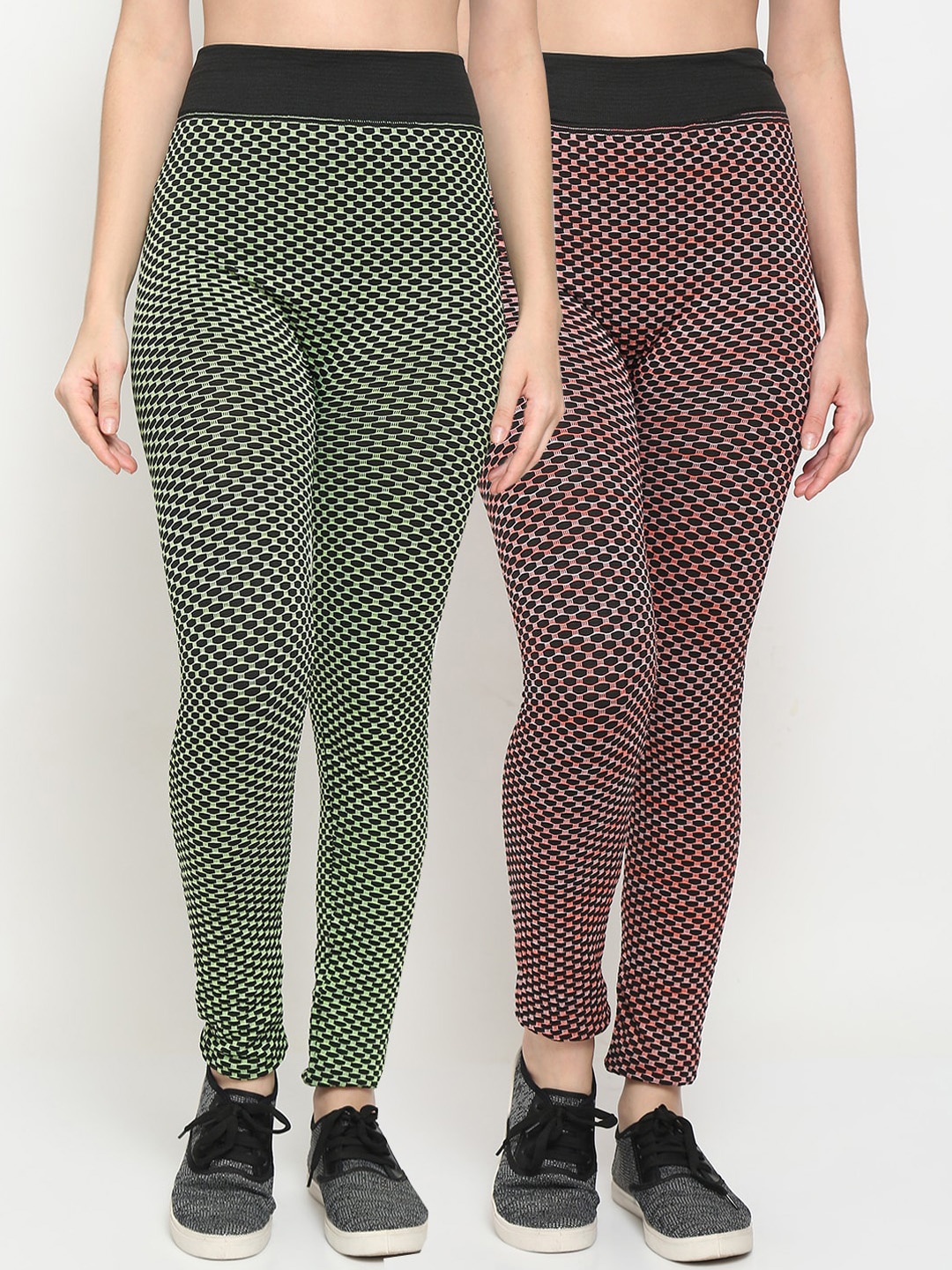 

GRACIT Women Pack Of 2 Green & Pink Printed Ankle-Length Leggings