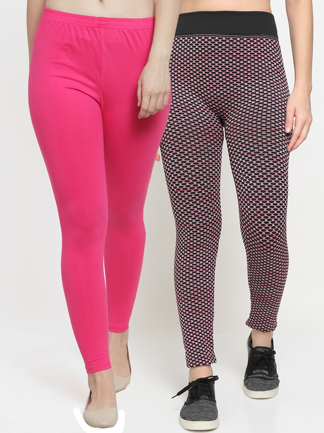 

GRACIT Women Pack Of 2 Pink & Black Printed Ankle-Length Leggings