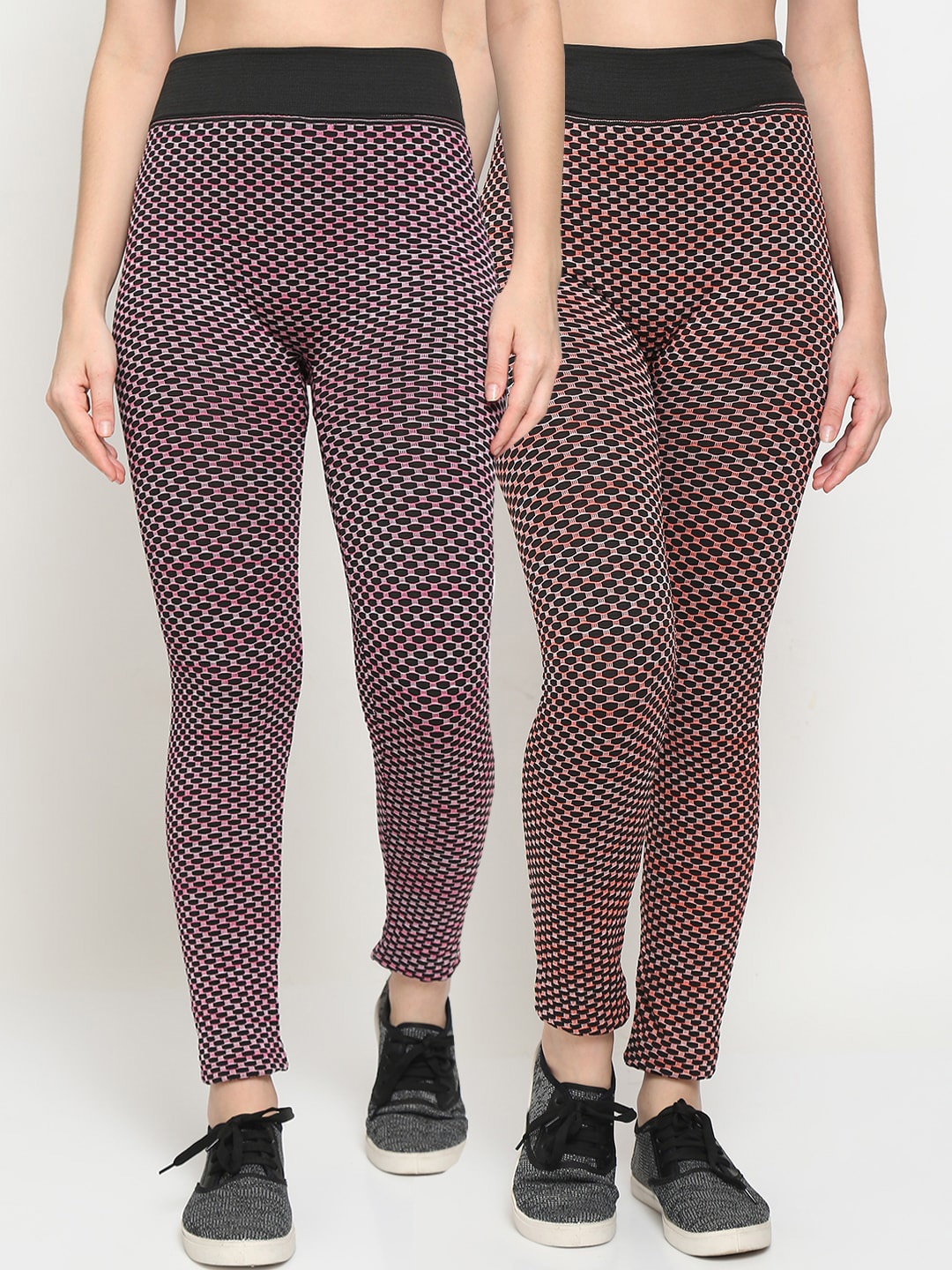 

GRACIT Women Pack Of 2 Black Printed Poly Elastane Gym Tights